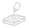 Line icon of a droplet applying adhesive to stacked fabric layers.